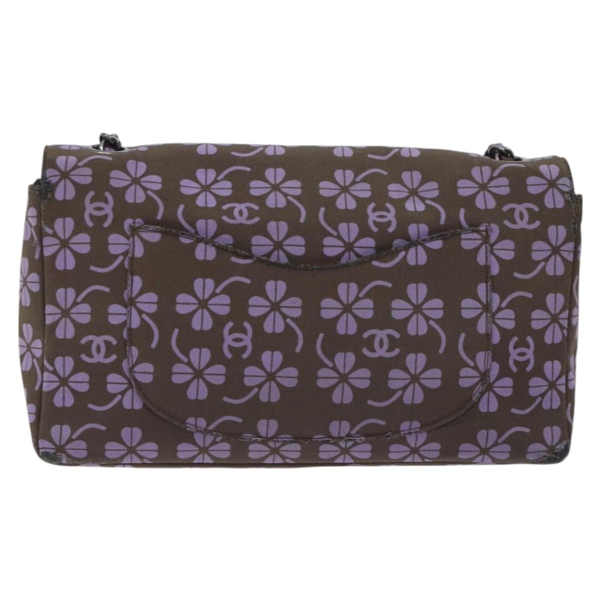 CHANEL Chain Shoulder Bag Satin Purple Silver CC Auth 128455