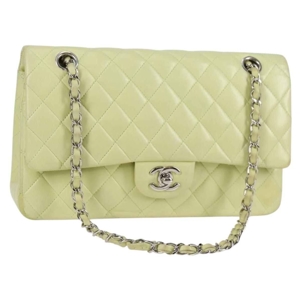 CHANEL Matelasse Chain Shoulder Bag Lamb Skin Gold Light green CC Auth 128457V