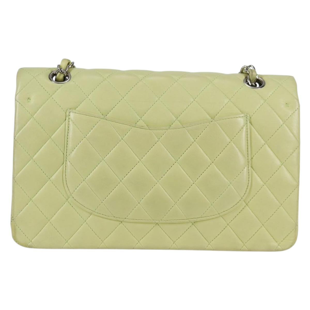 CHANEL Matelasse Chain Shoulder Bag Lamb Skin Gold Light green CC Auth 128457V