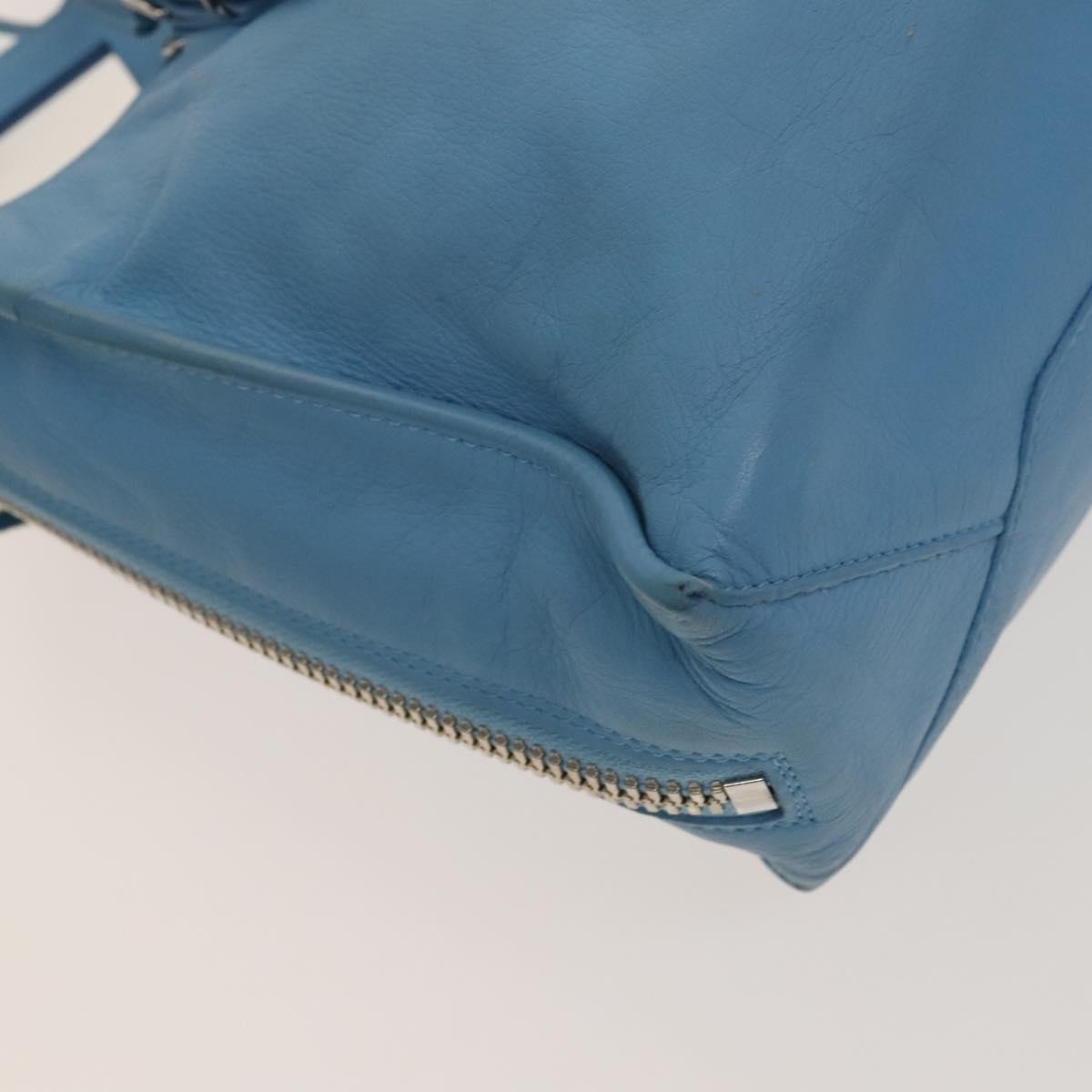BALENCIAGA The Paper Hand Bag Leather 2way Light Blue Silver 370926 Auth 128459