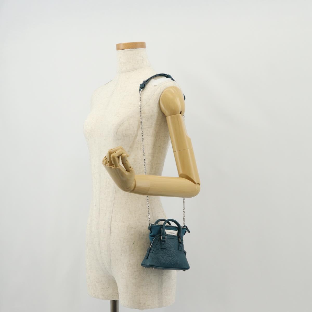 Maison Margiela Mini Hand Bag Leather 2way Blue Silver Auth 128504M