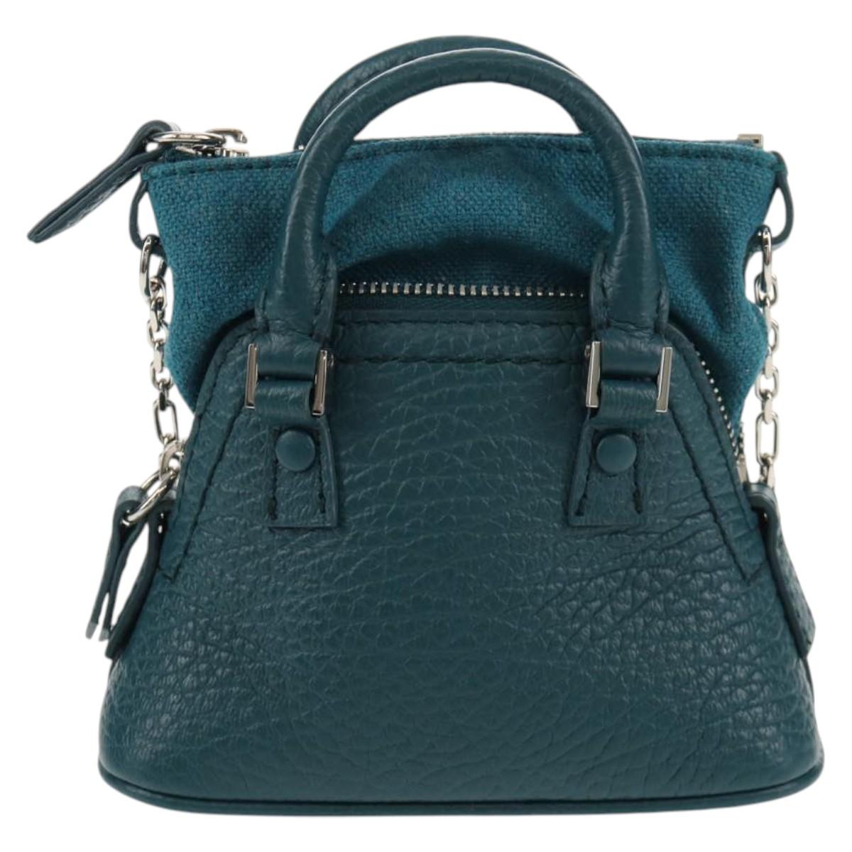 Maison Margiela Mini Hand Bag Leather 2way Blue Silver Auth 128504M