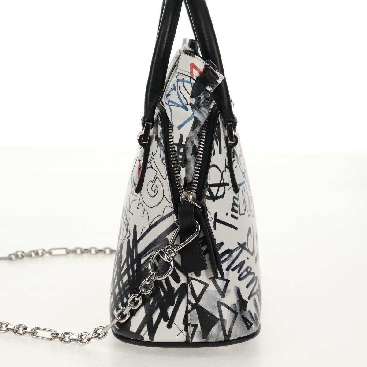 Maison Margiela Chain Hand Bag Leather 2way White Black Silver Auth 128505M