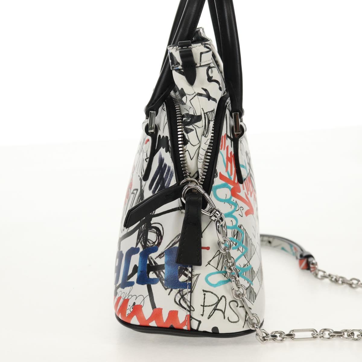 Maison Margiela Chain Hand Bag Leather 2way White Black Silver Auth 128505M