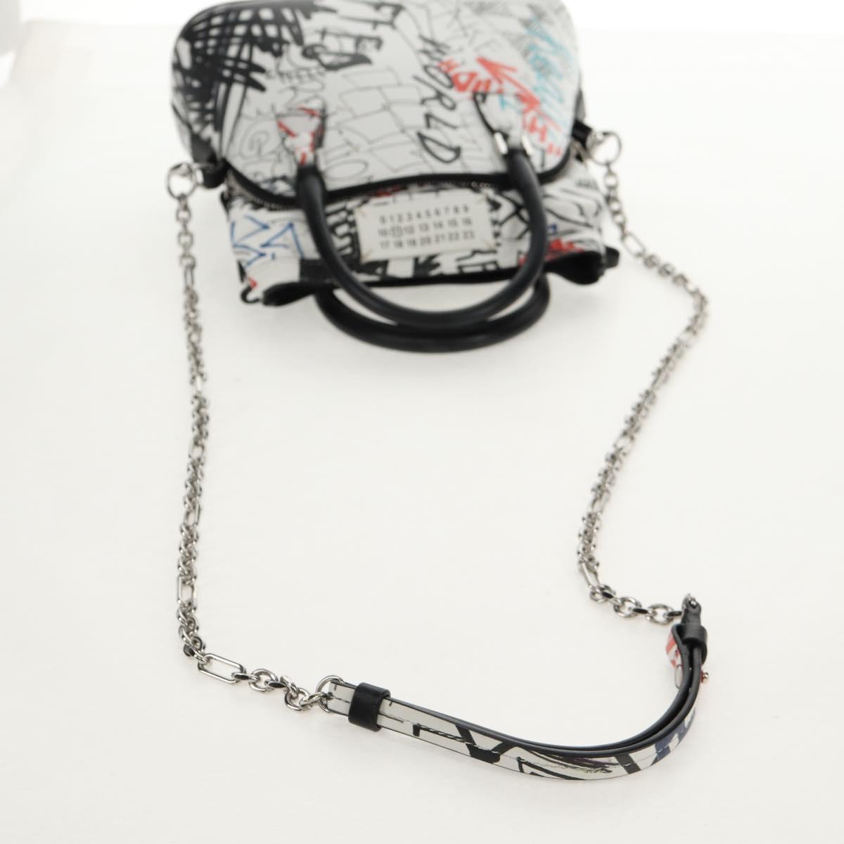 Maison Margiela Chain Hand Bag Leather 2way White Black Silver Auth 128505M
