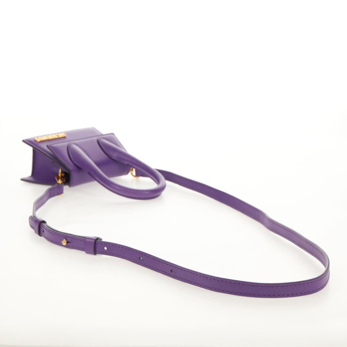 JACQUEMUS Mini Hand Bag Leather 2way Purple Gold Auth 128506M