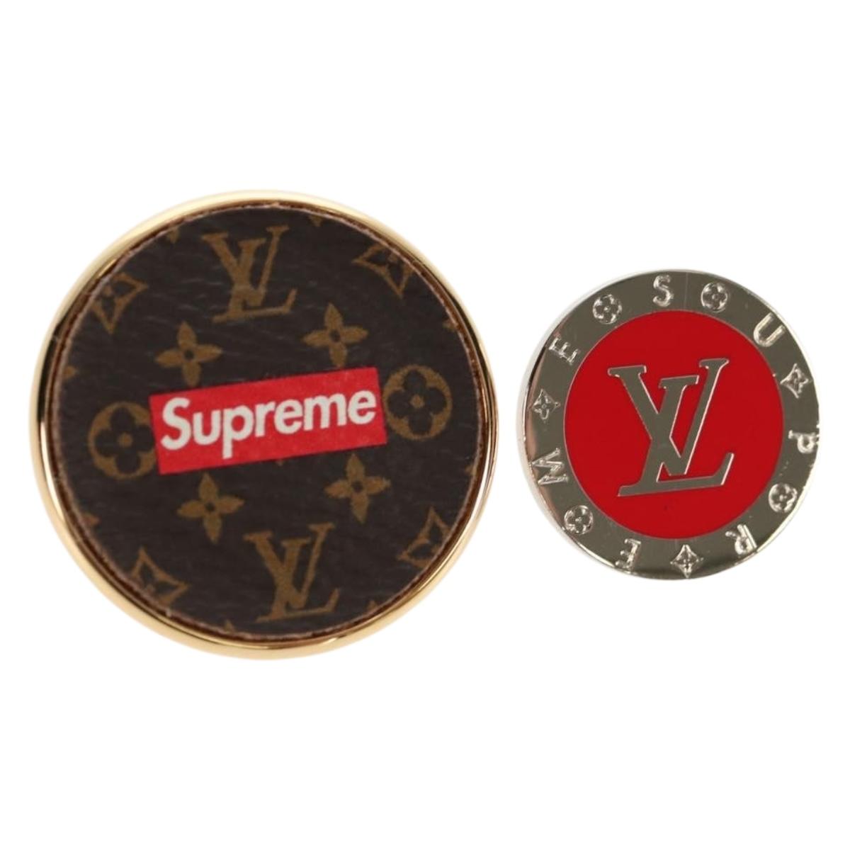 LOUIS VUITTON Monogram LVxSupreme Brooch Pin 2 Set Red LV Auth 128511SAM