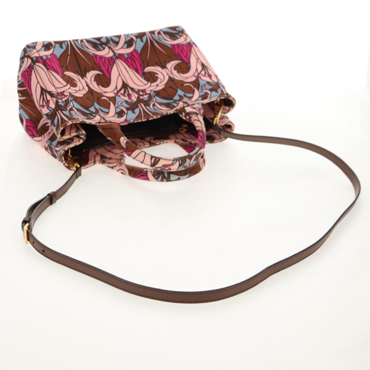 PRADA Flower Canapa PM Hand Bag Canvas 2way Purple Gold Auth 128519M