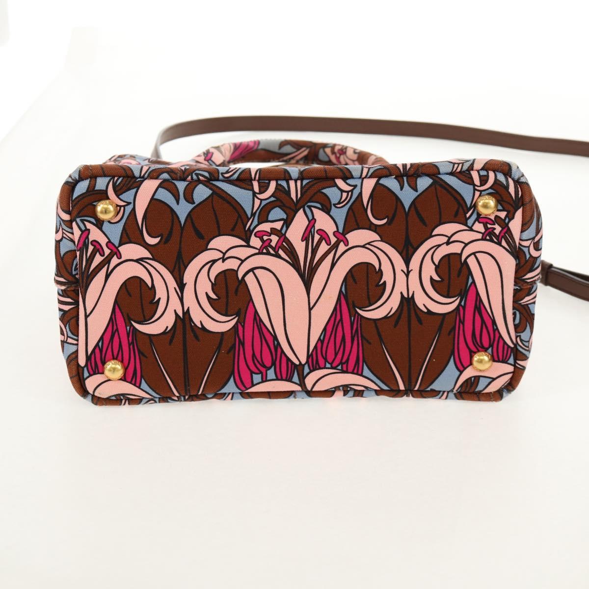 PRADA Flower Canapa PM Hand Bag Canvas 2way Purple Gold Auth 128519M