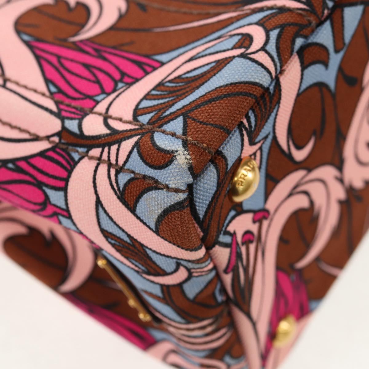 PRADA Flower Canapa PM Hand Bag Canvas 2way Purple Gold Auth 128519M