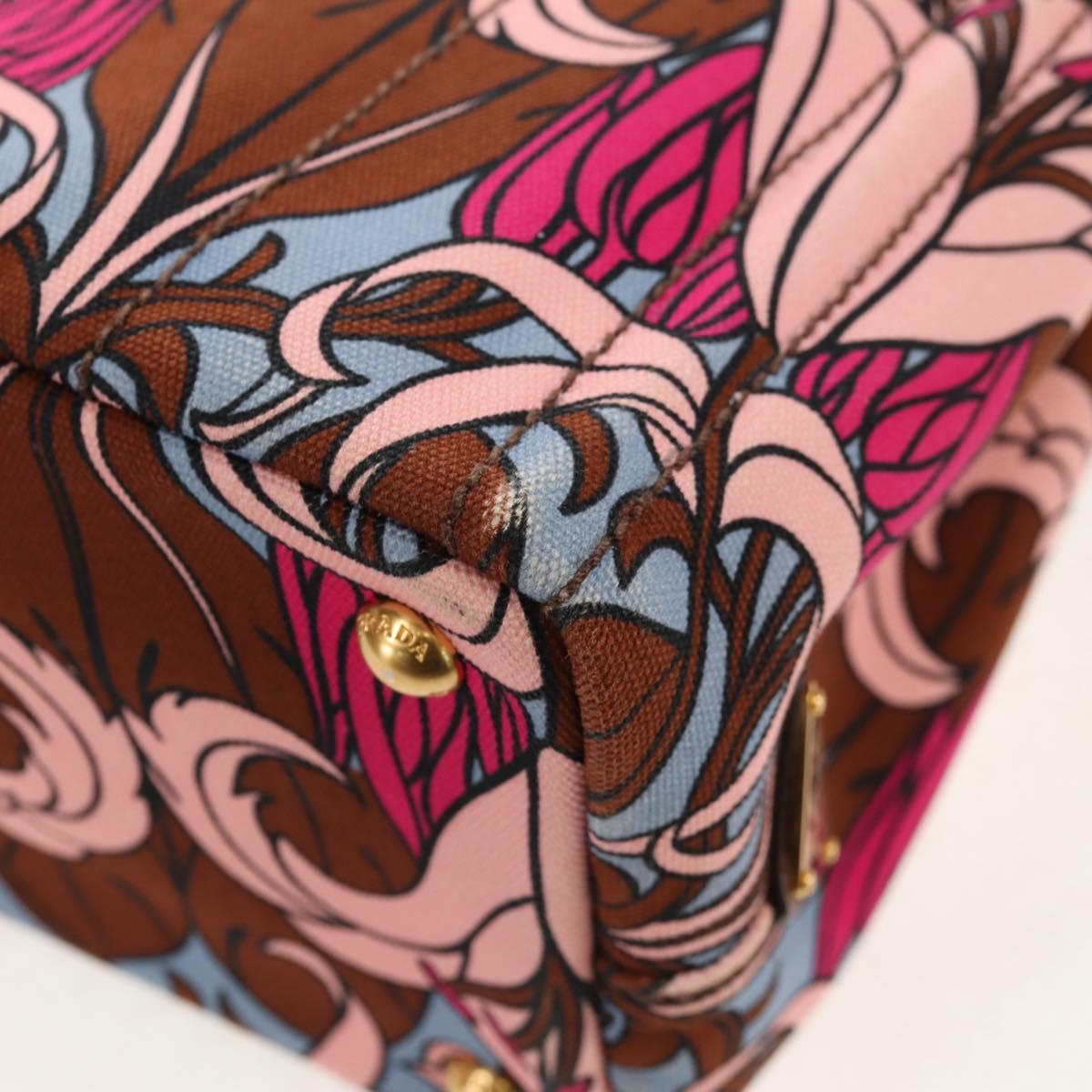 PRADA Flower Canapa PM Hand Bag Canvas 2way Purple Gold Auth 128519M