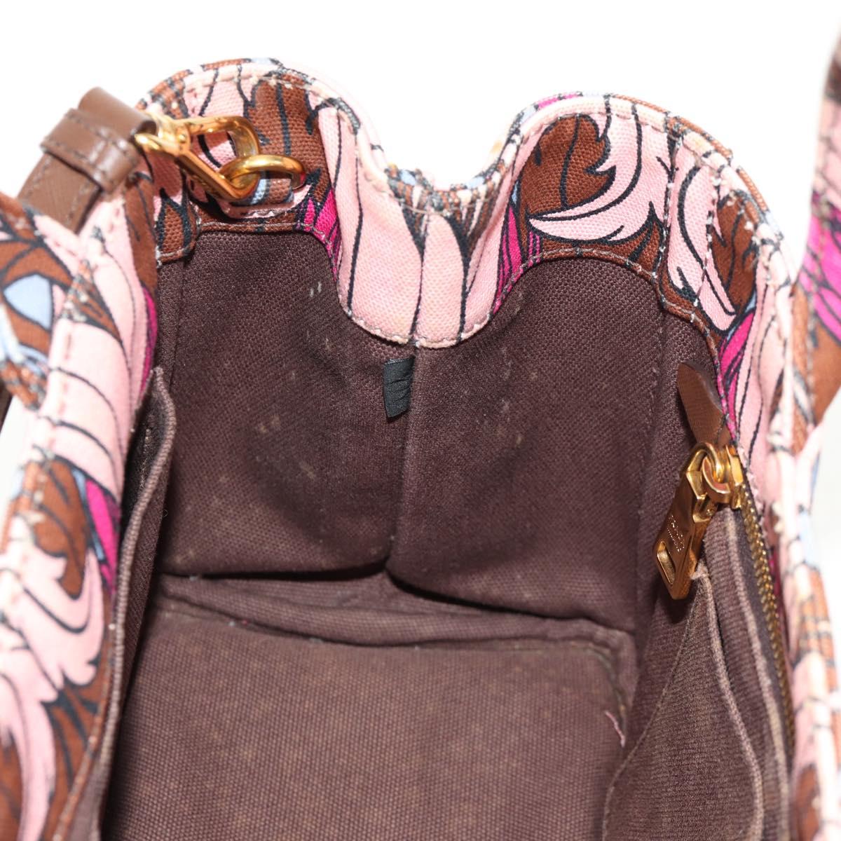 PRADA Flower Canapa PM Hand Bag Canvas 2way Purple Gold Auth 128519M