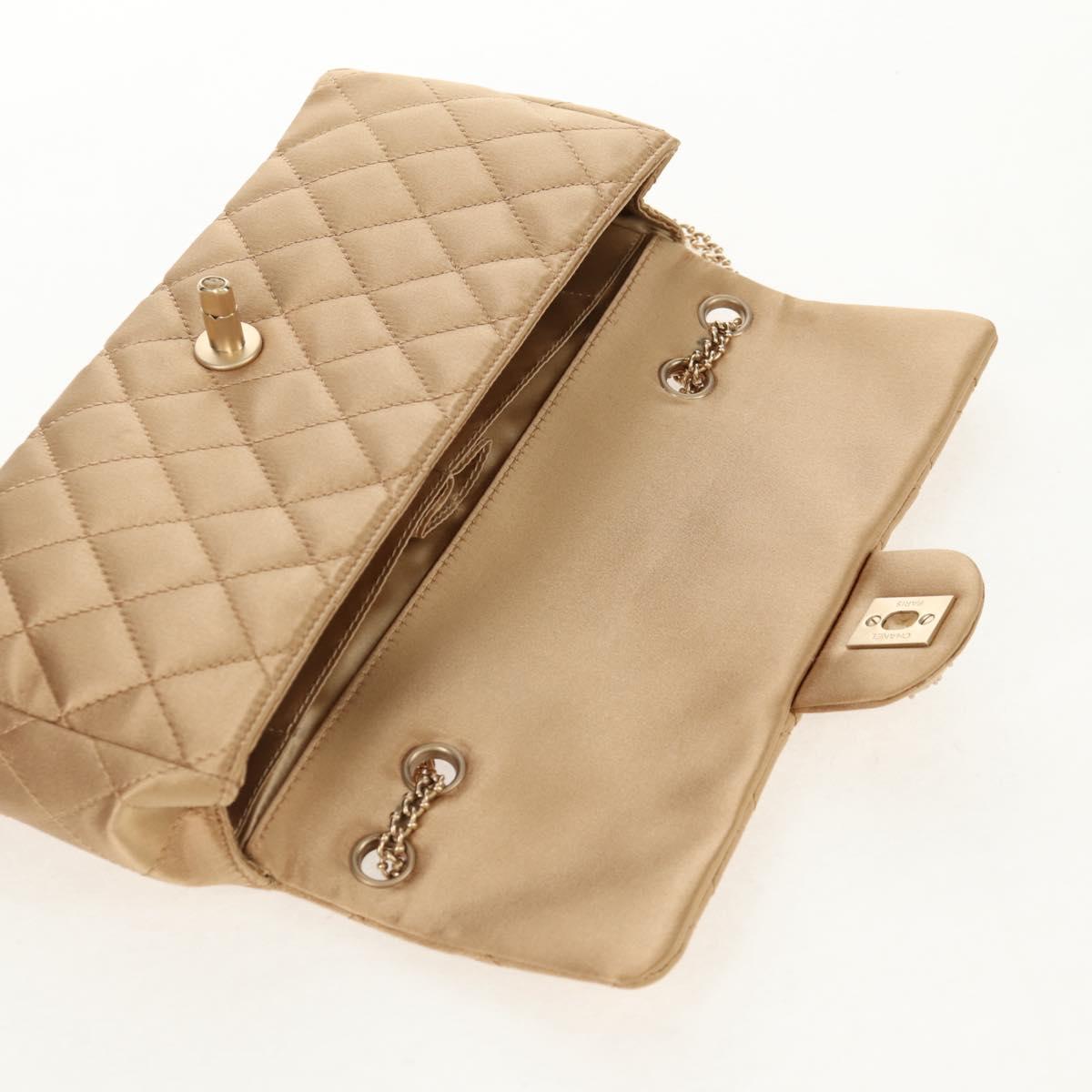 CHANEL Chain Matelasse Shoulder Bag Satin Gold CC Auth 128521M