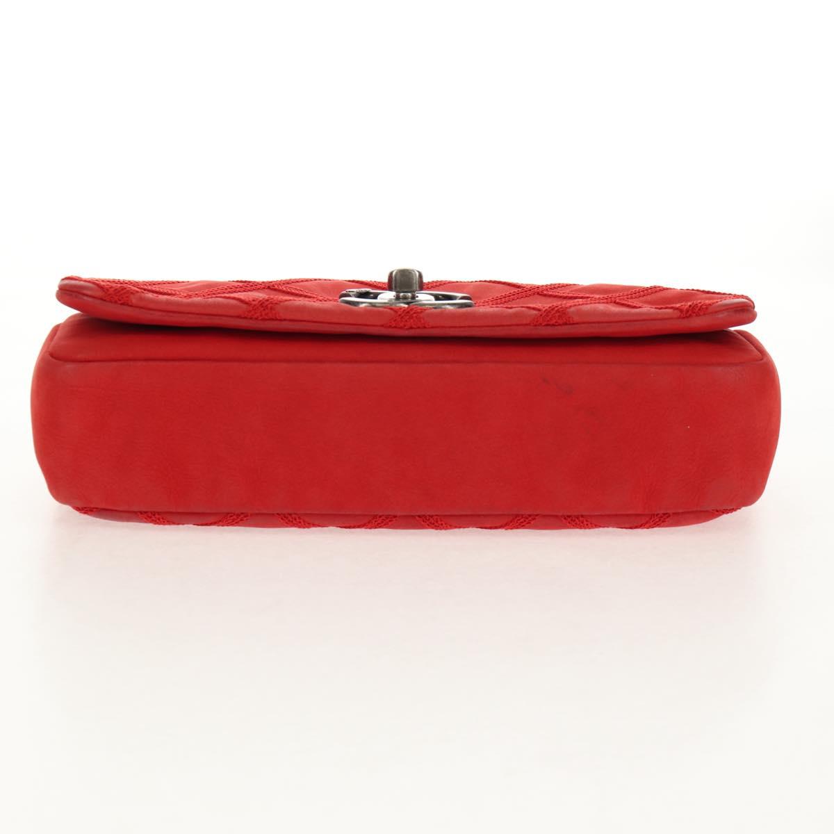 CHANEL Wild Stitch Chain Shoulder Bag Leather Red CC Auth 128522M