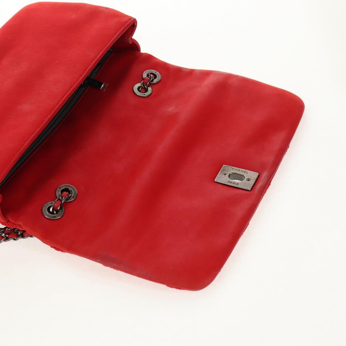 CHANEL Wild Stitch Chain Shoulder Bag Leather Red CC Auth 128522M