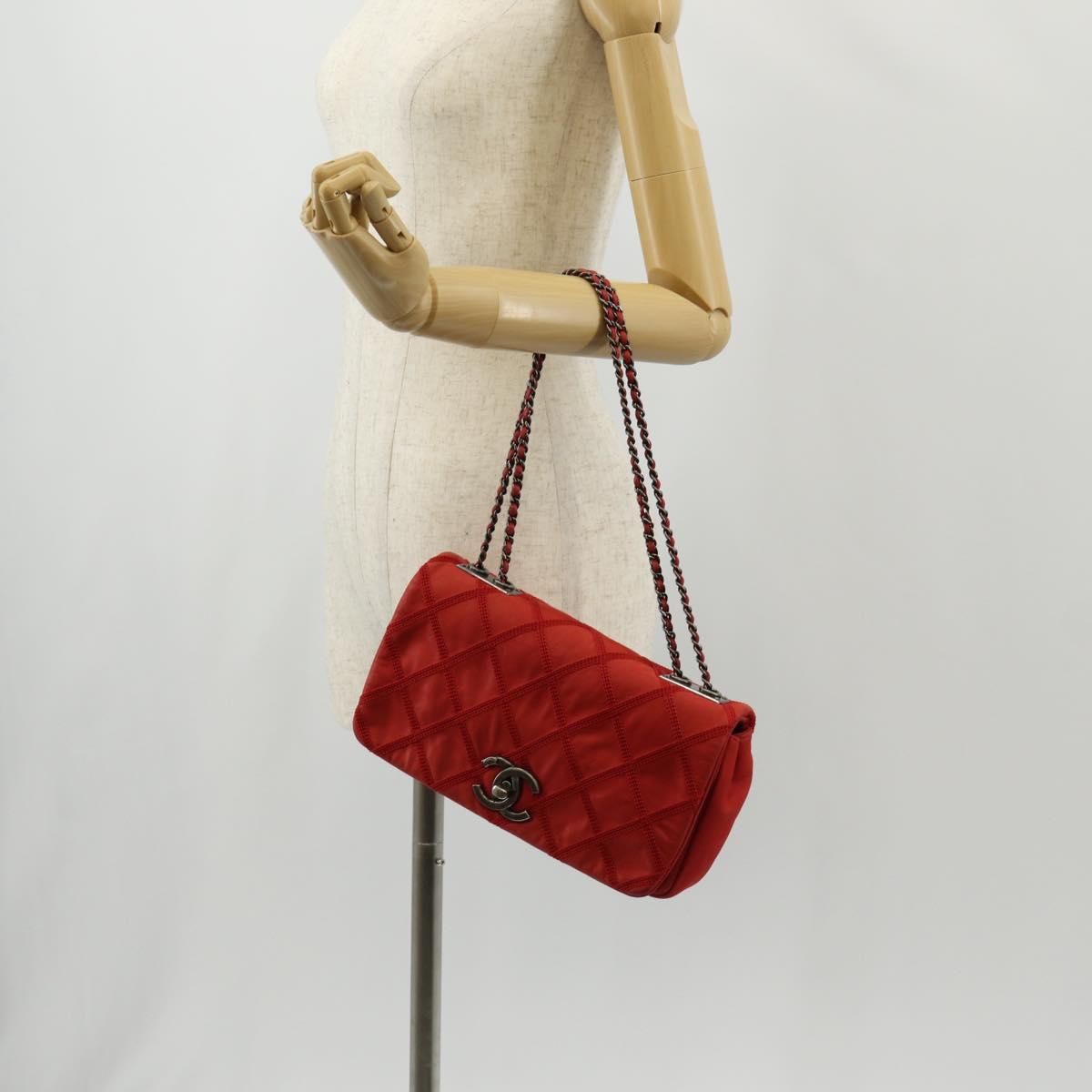 CHANEL Wild Stitch Chain Shoulder Bag Leather Red CC Auth 128522M