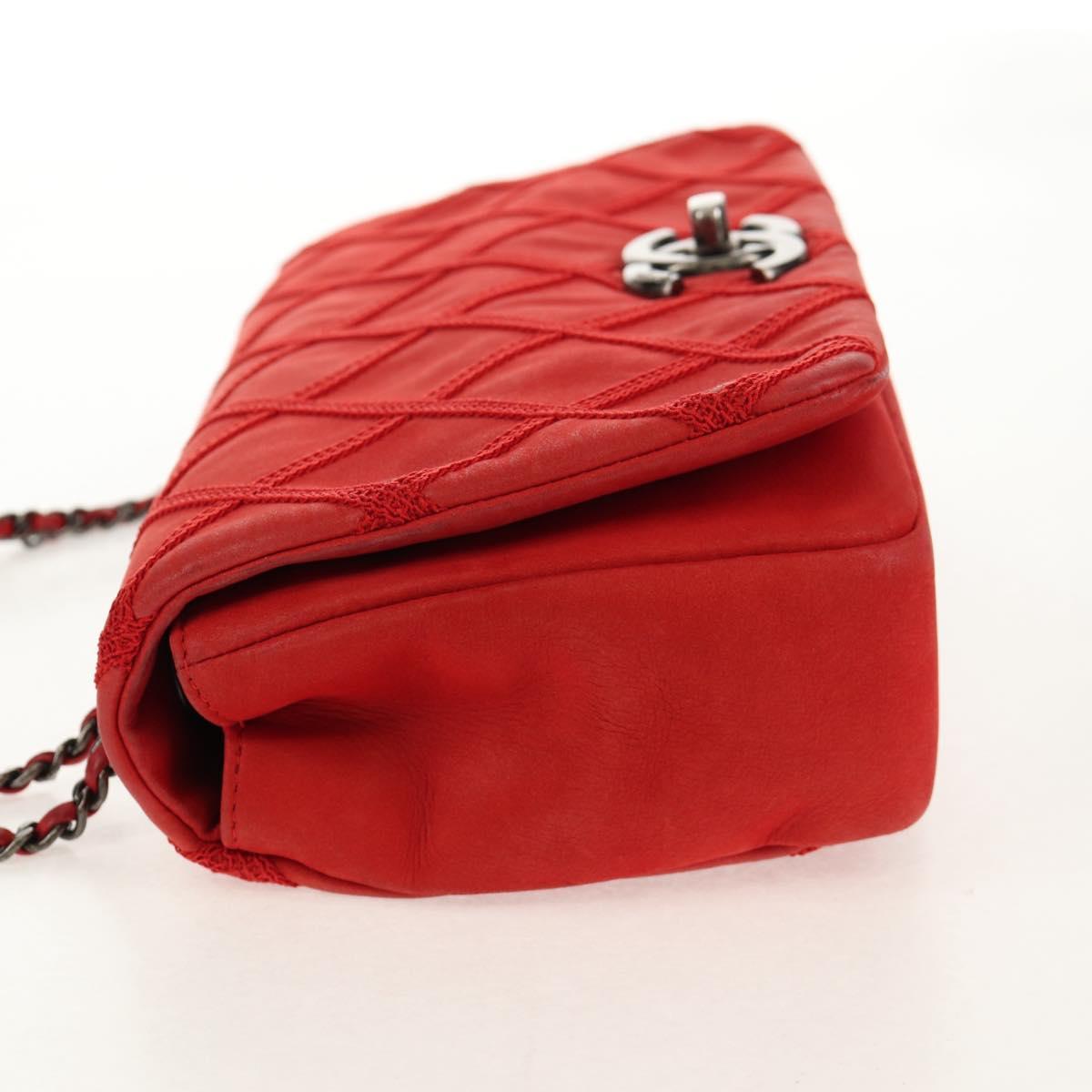 CHANEL Wild Stitch Chain Shoulder Bag Leather Red CC Auth 128522M