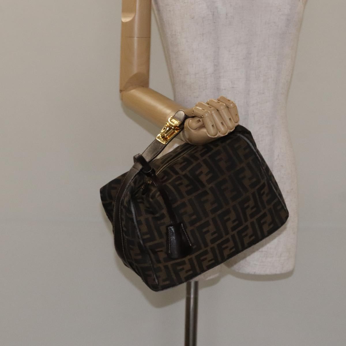 FENDI Zucca Canvas Hand Bag Black Brown Auth 128557