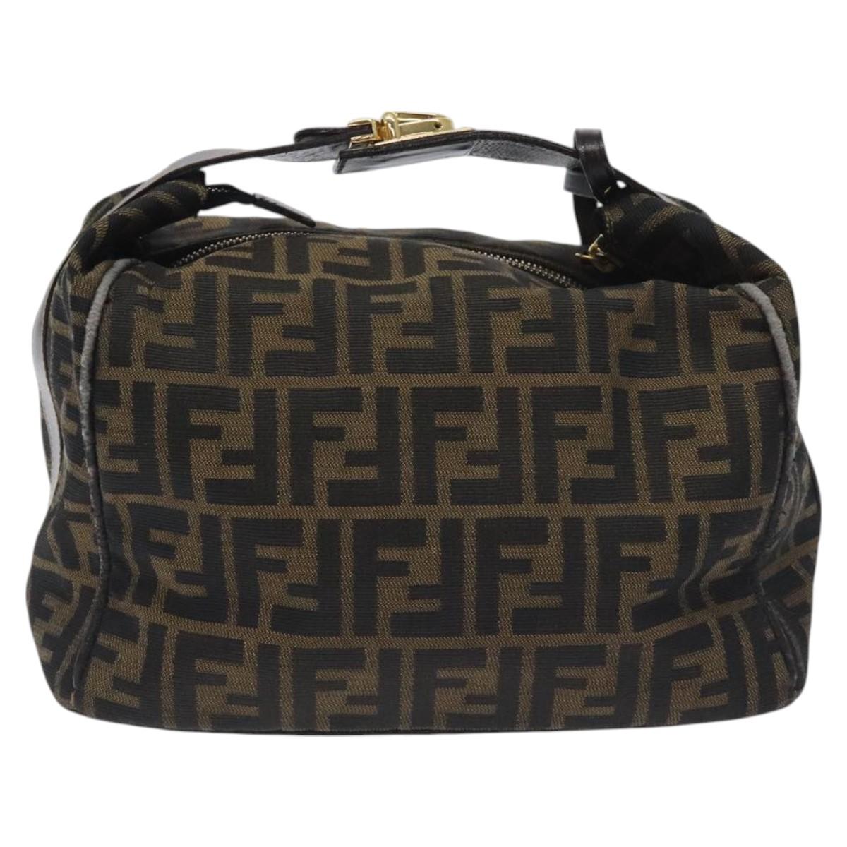 FENDI Zucca Canvas Hand Bag Black Brown Auth 128557