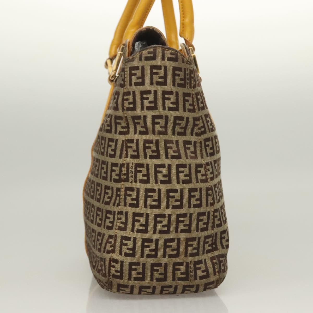 FENDI Zucchino Canvas Hand Bag Brown Gold Auth 128558