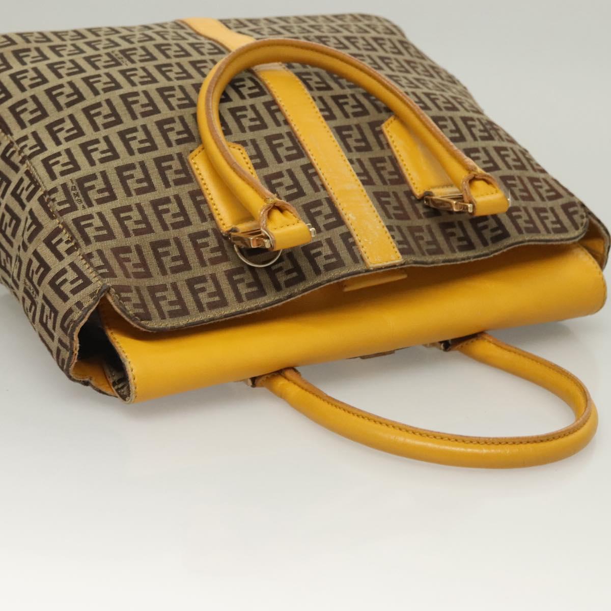 FENDI Zucchino Canvas Hand Bag Brown Gold Auth 128558