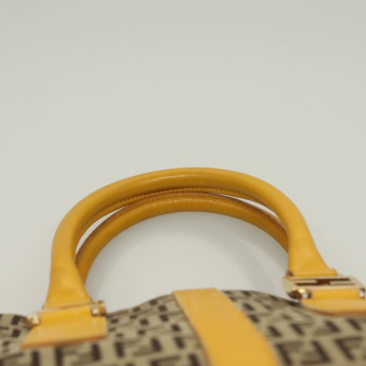 FENDI Zucchino Canvas Hand Bag Brown Gold Auth 128558