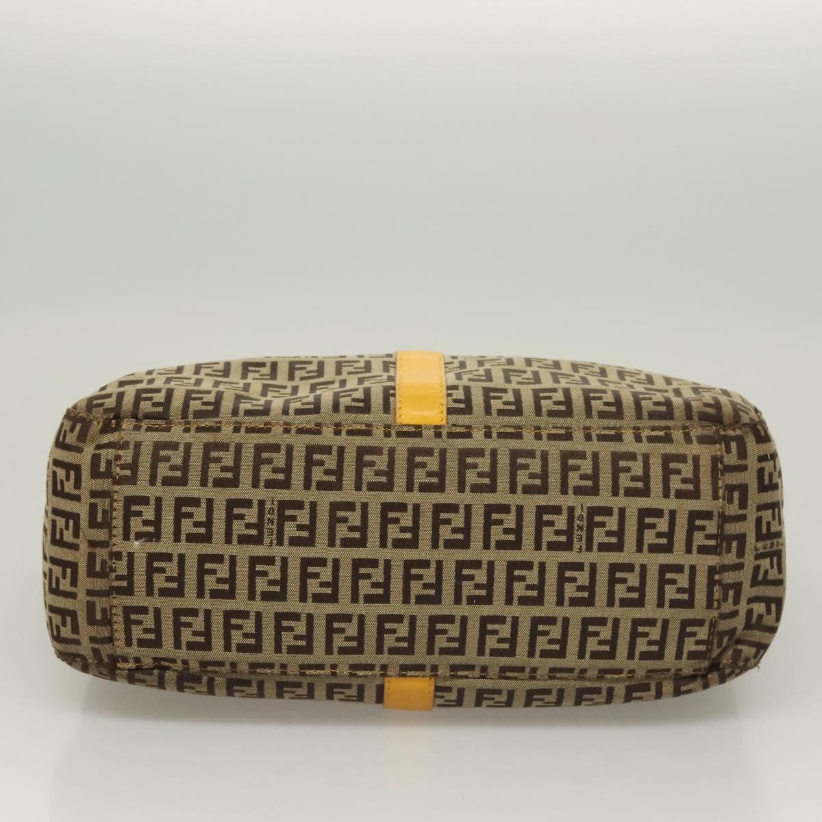 FENDI Zucchino Canvas Hand Bag Brown Gold Auth 128558