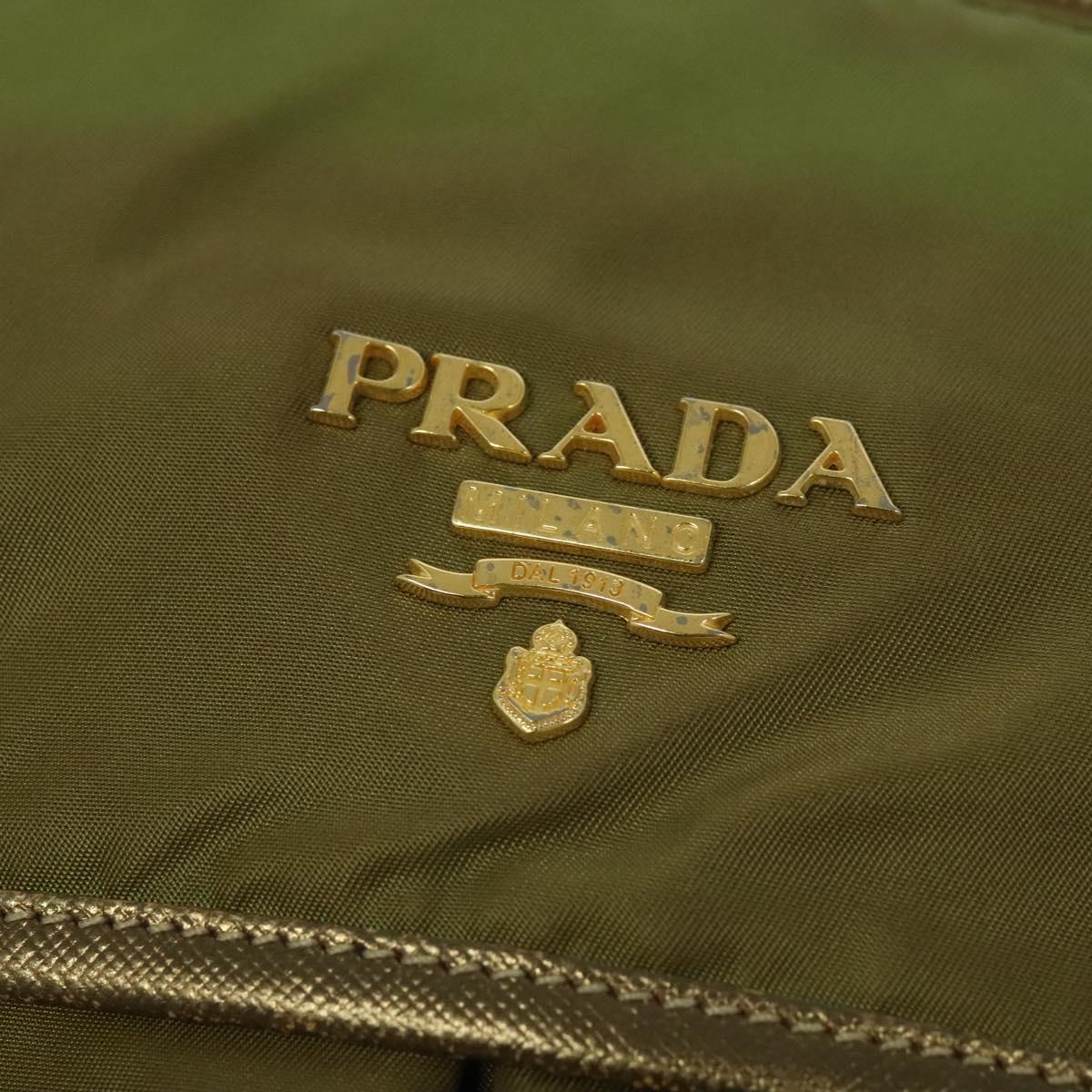 PRADA Shoulder Bag Nylon Green Gold Auth 128559