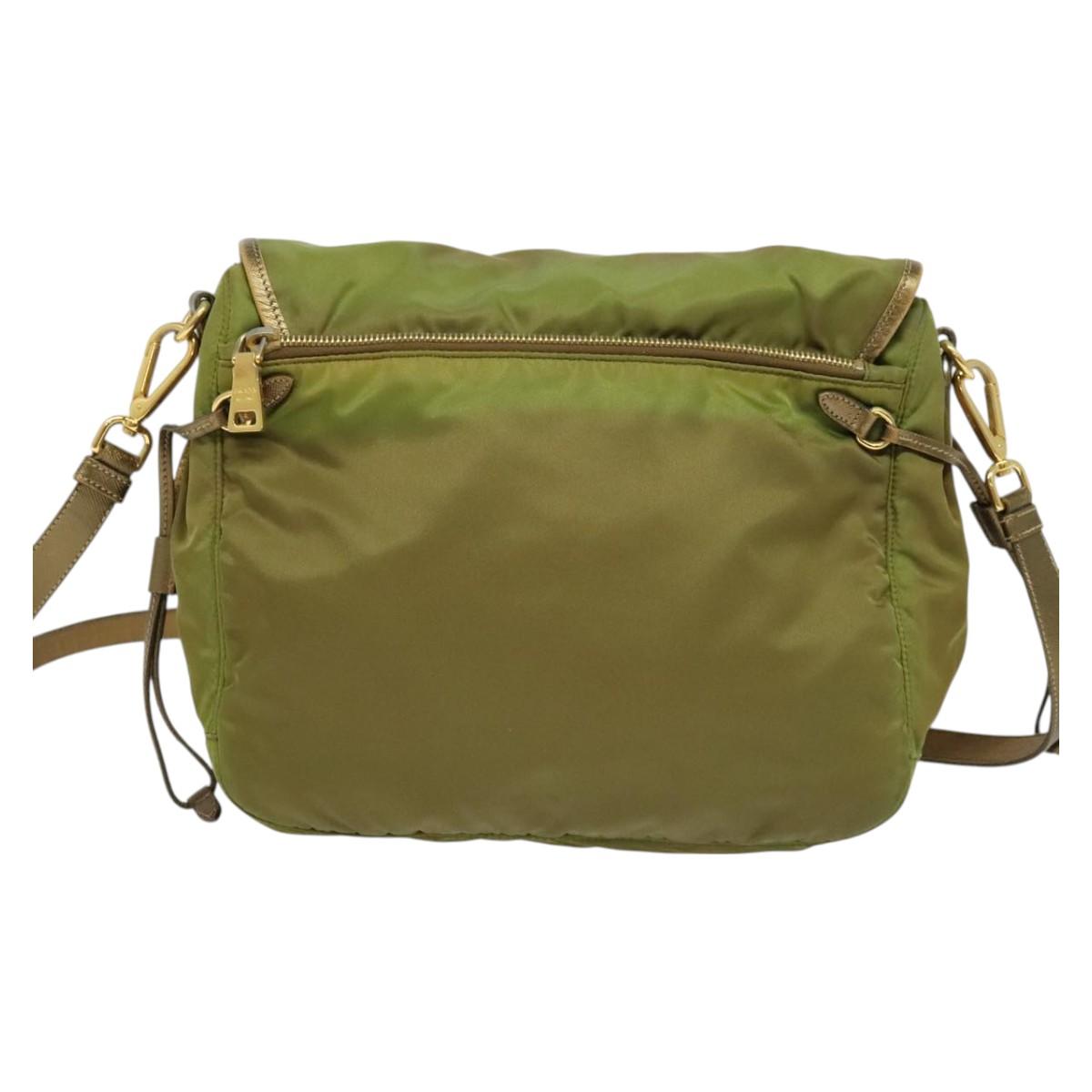 PRADA Shoulder Bag Nylon Green Gold Auth 128559