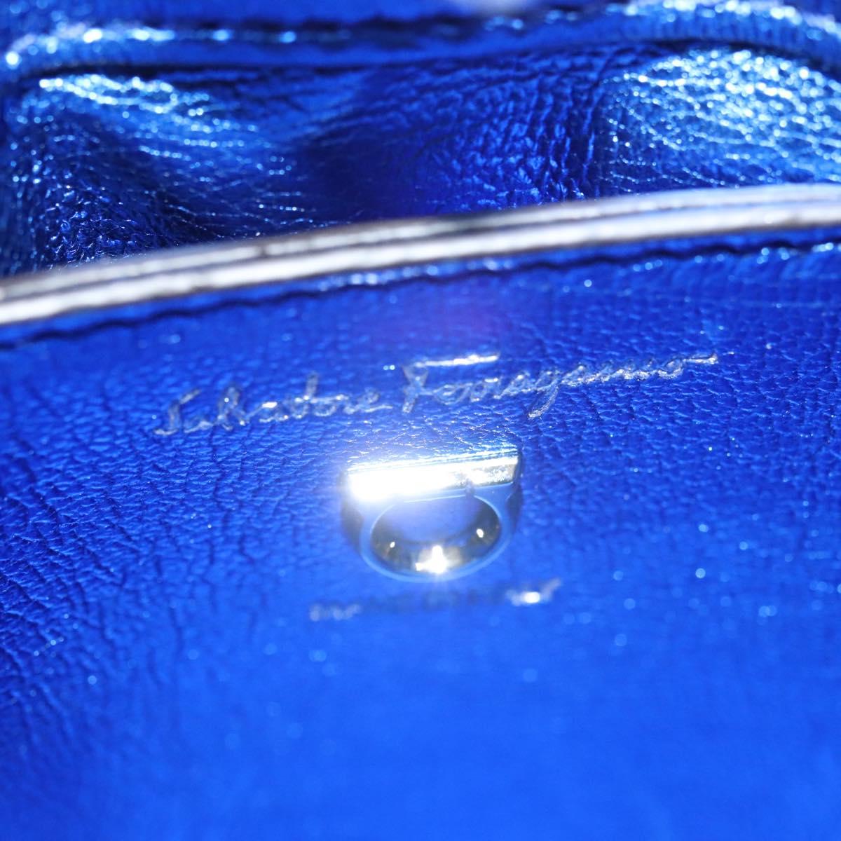 Salvatore Ferragamo Gancini Shoulder Bag Leather Blue Silver Auth 128561V