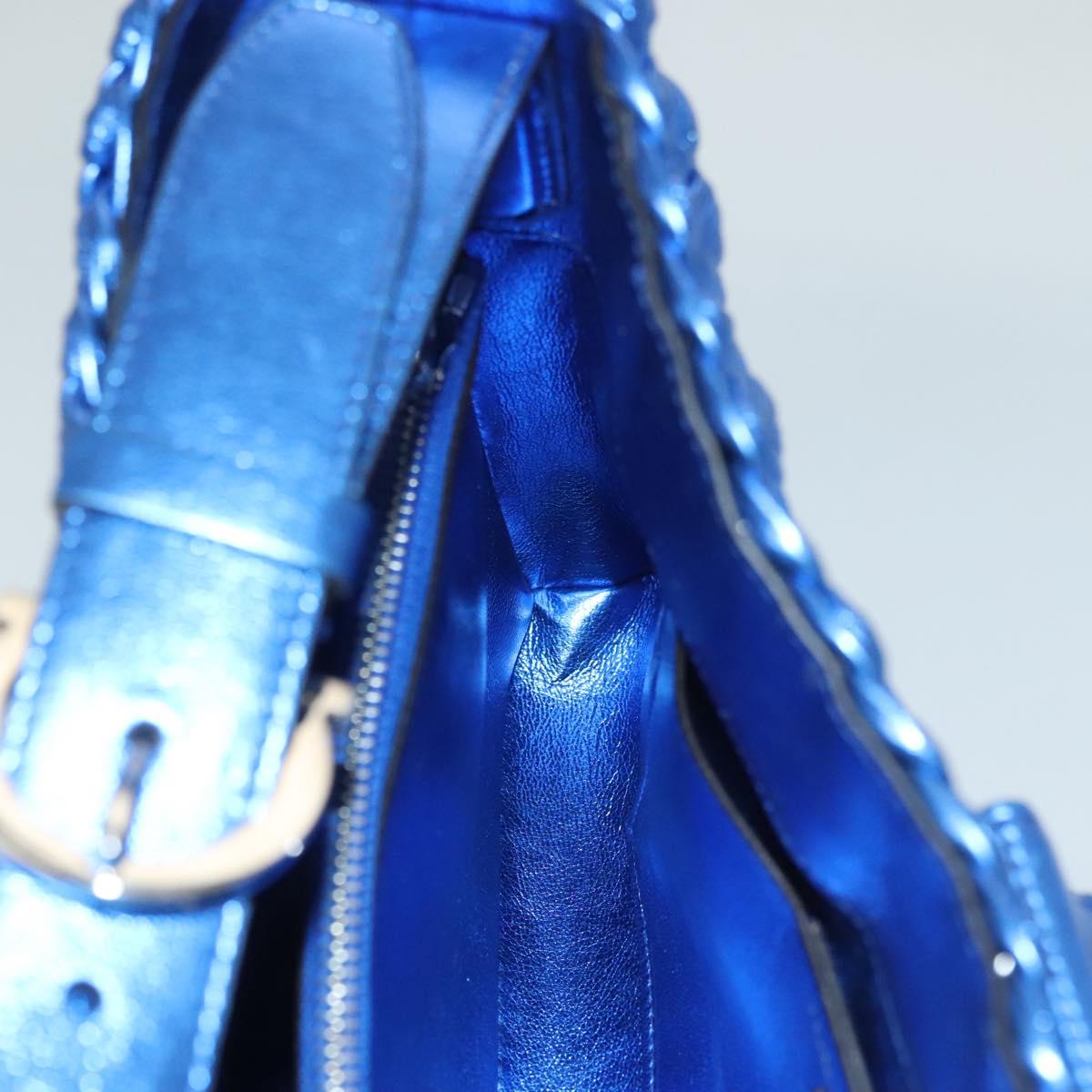 Salvatore Ferragamo Gancini Shoulder Bag Leather Blue Silver Auth 128561V