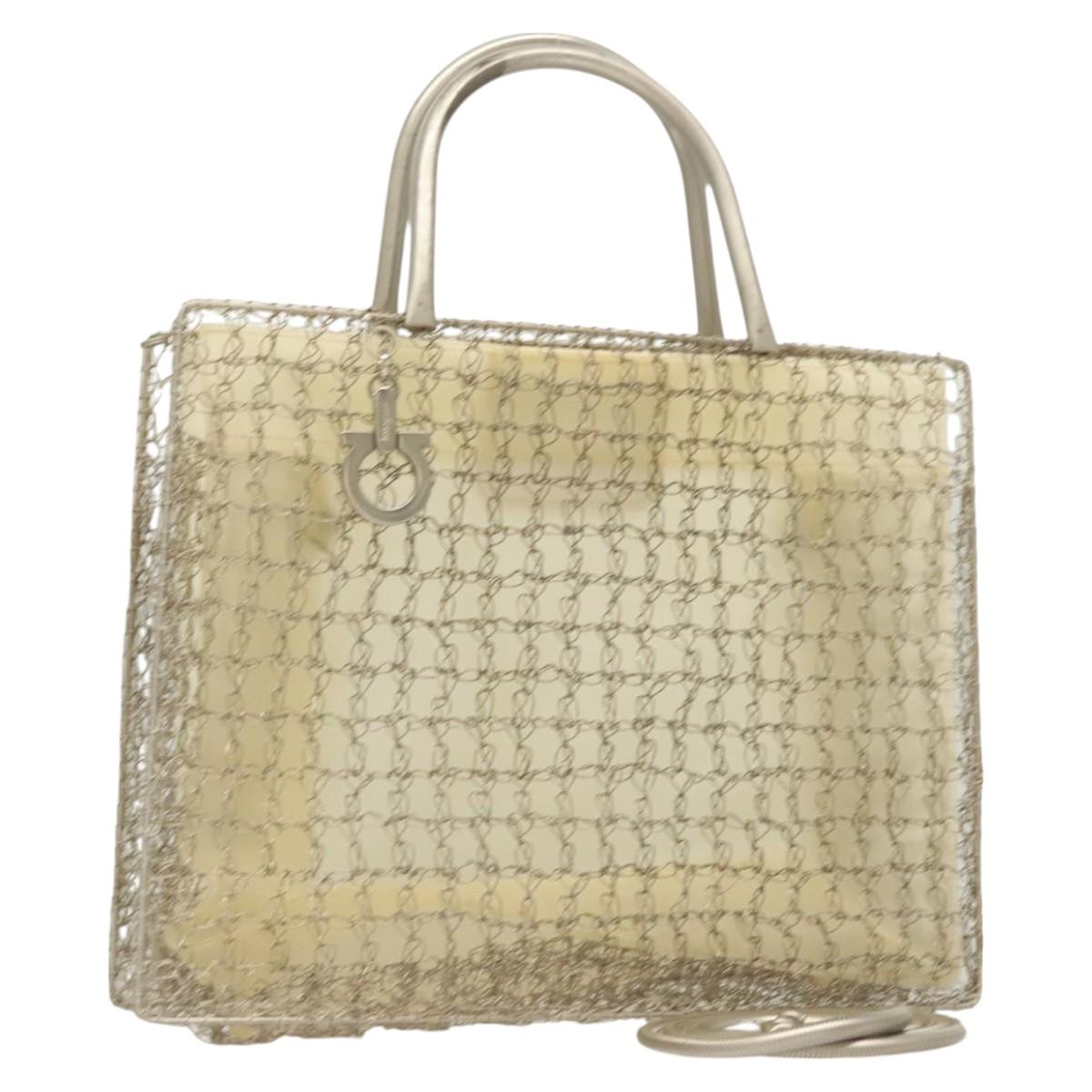 Salvatore Ferragamo Gancini Hand Bag metal 2way Silver Auth 128606