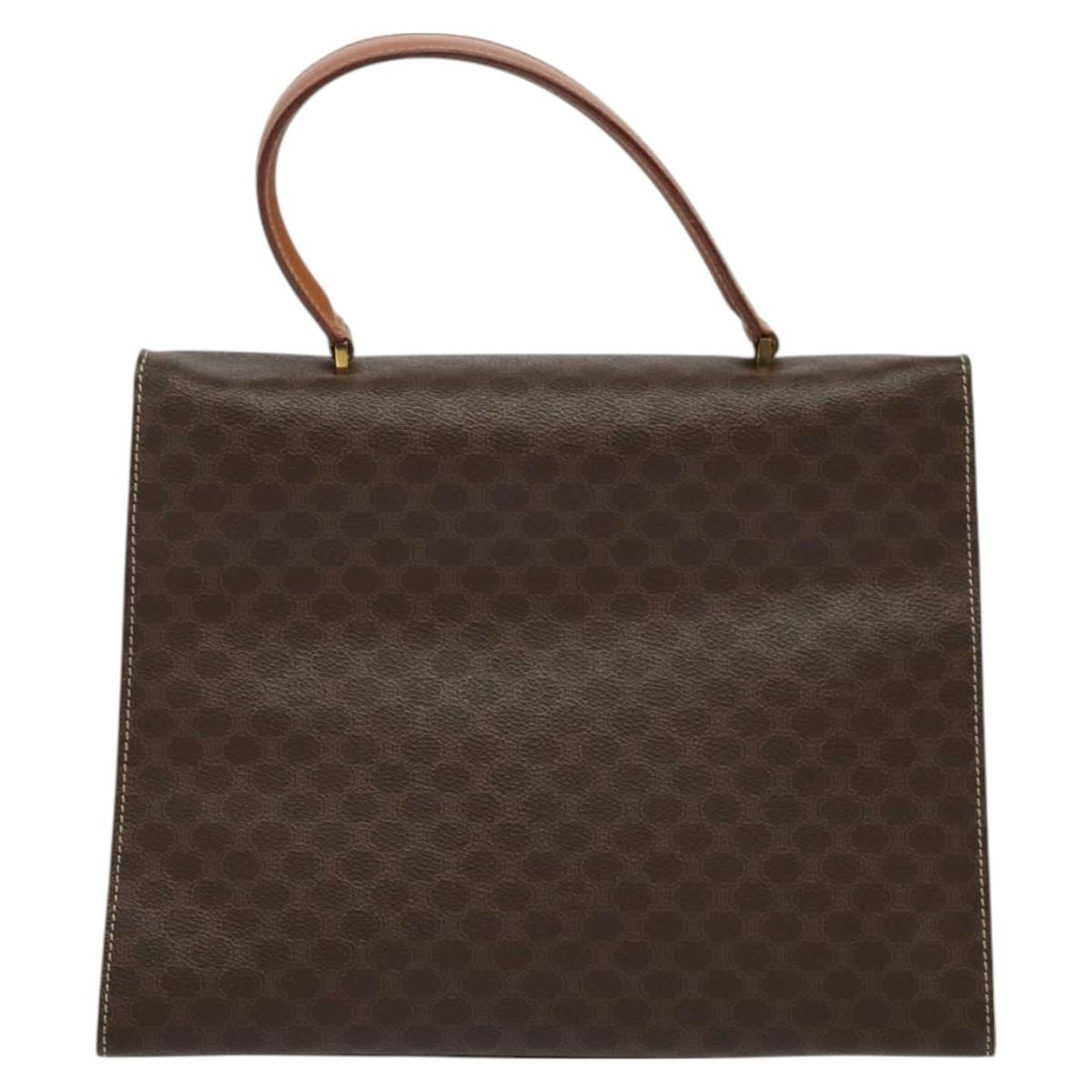CELINE Macadam Canvas Hand Bag PVC Leather Brown Gold Auth 128609