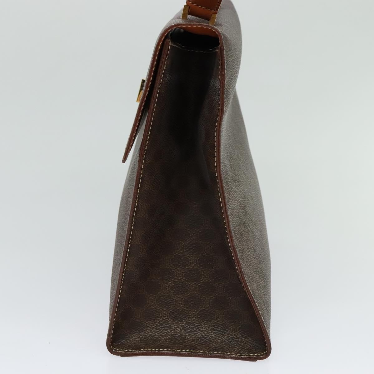 CELINE Macadam Canvas Hand Bag PVC Leather Brown Gold Auth 128609
