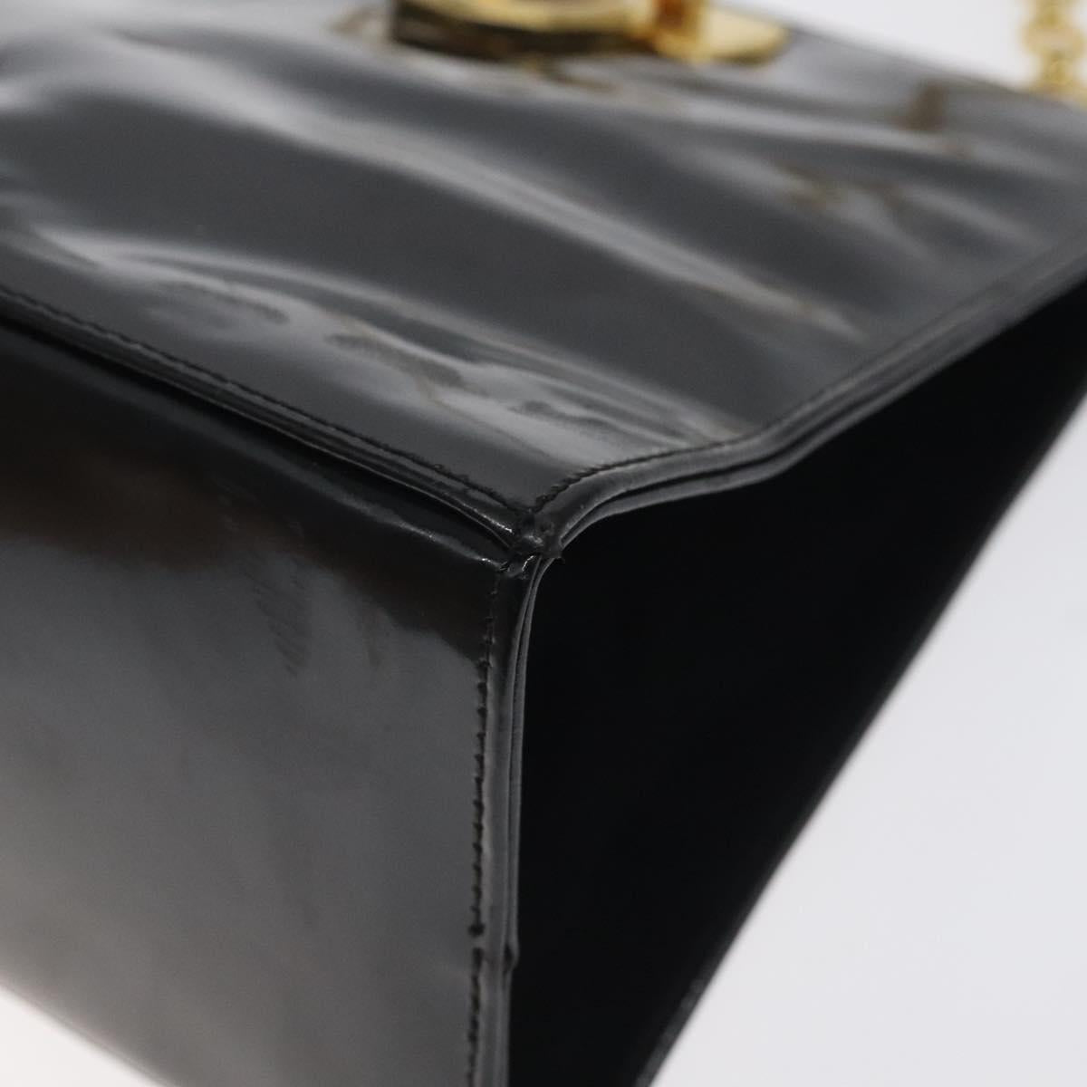 Salvatore Ferragamo Gancini Chain Shoulder Bag Enamel Black Gold Auth 128633