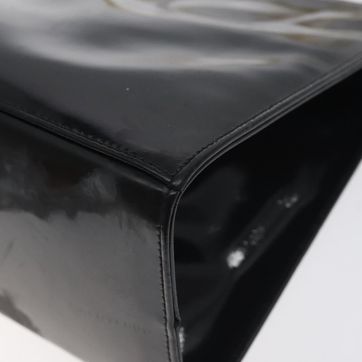 Salvatore Ferragamo Gancini Chain Shoulder Bag Enamel Black Gold Auth 128633