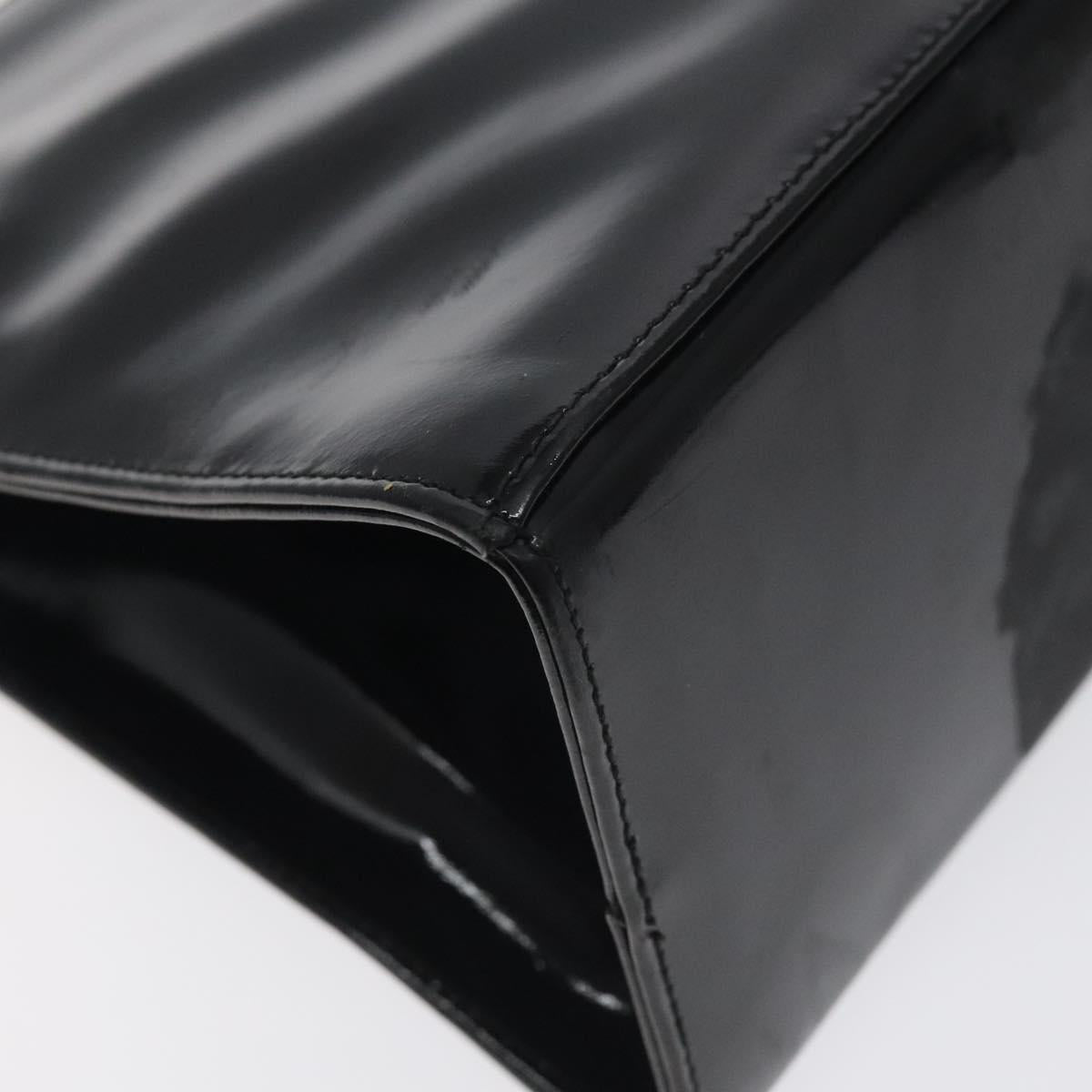 Salvatore Ferragamo Gancini Chain Shoulder Bag Enamel Black Gold Auth 128633