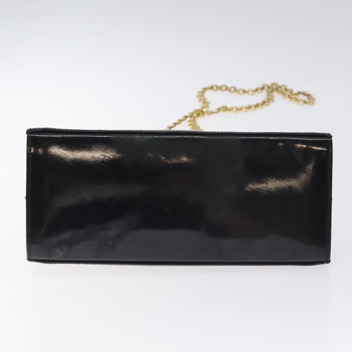 Salvatore Ferragamo Gancini Chain Shoulder Bag Enamel Black Gold Auth 128633