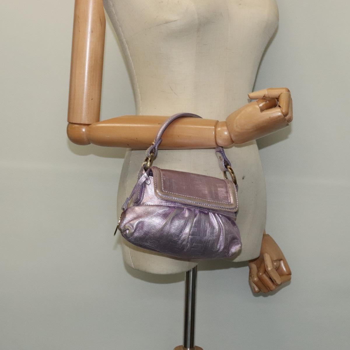 FENDI Zucca Canvas Hand Bag Gold Pink Auth 128635