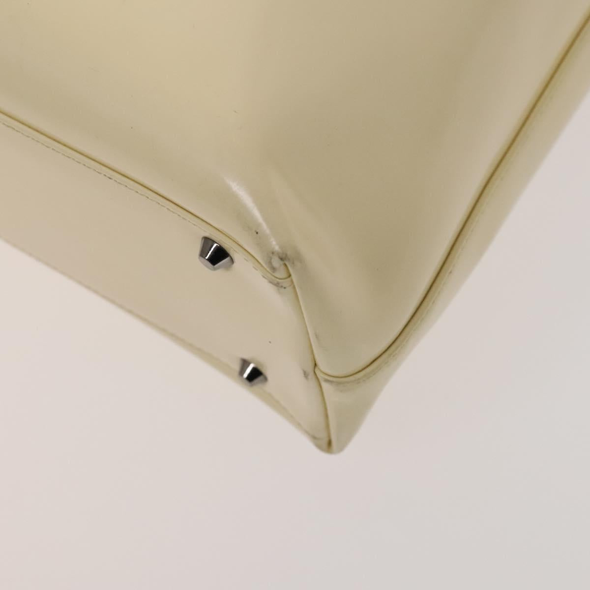 Christian Dior Hand Bag Patent leather 2way Ivory Silver Auth 128638