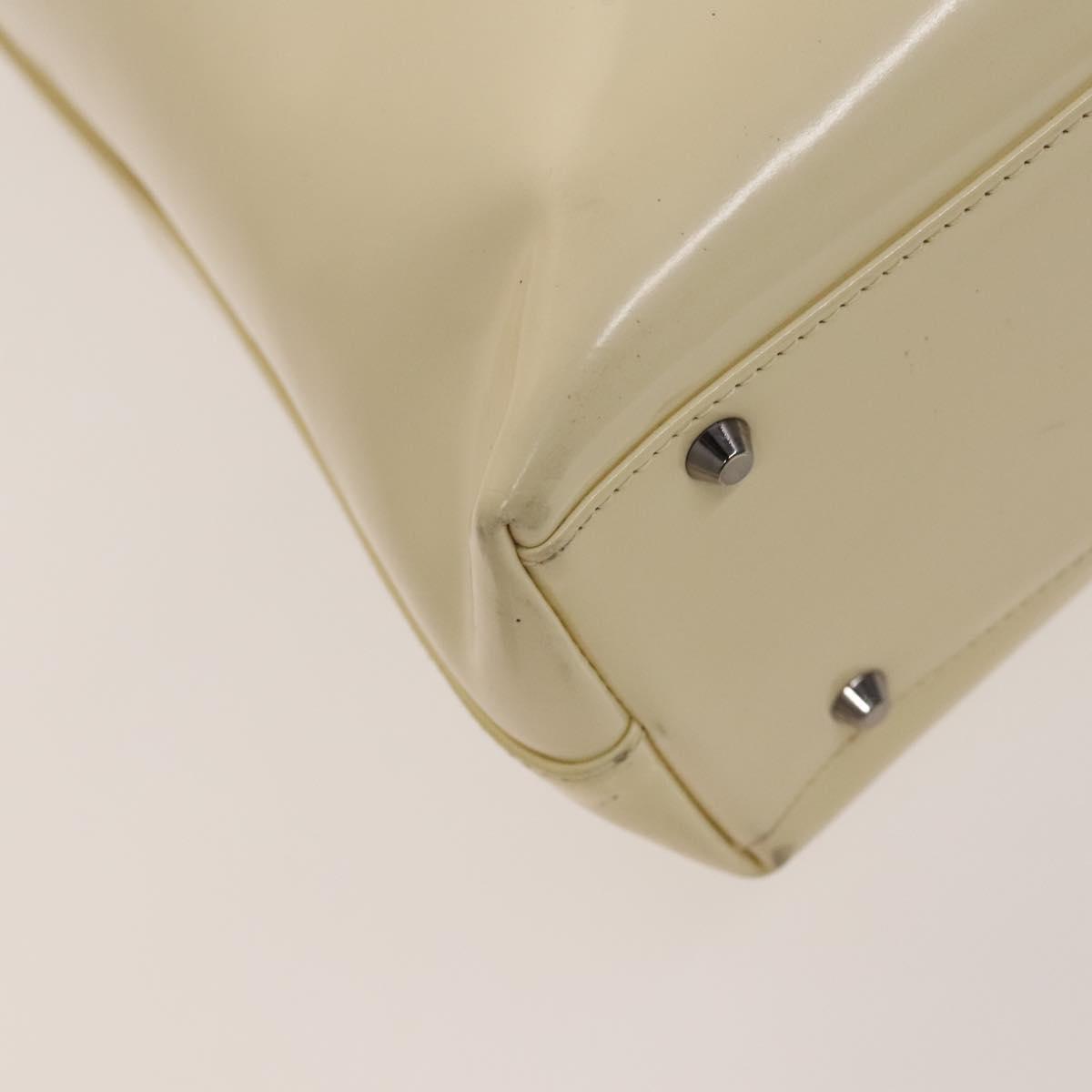 Christian Dior Hand Bag Patent leather 2way Ivory Silver Auth 128638