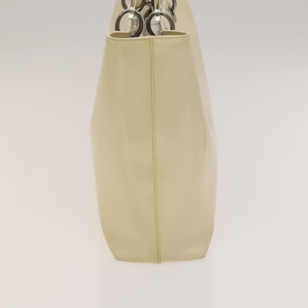 Christian Dior Hand Bag Patent leather 2way Ivory Silver Auth 128638