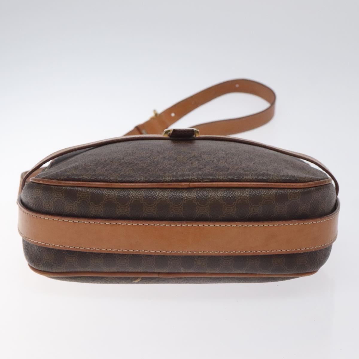 CELINE Macadam Canvas Shoulder Bag PVC Leather Brown Gold Auth 128661