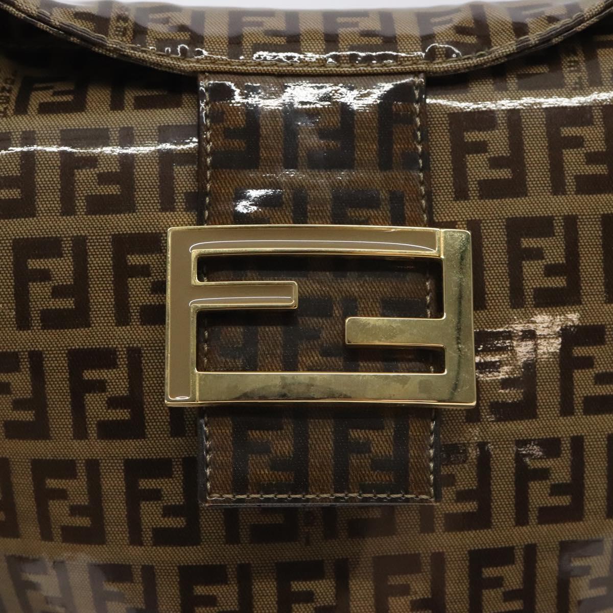 FENDI Zucchino Canvas Mamma Baguette Shoulder Bag Enamel Beige Gold Auth 128662