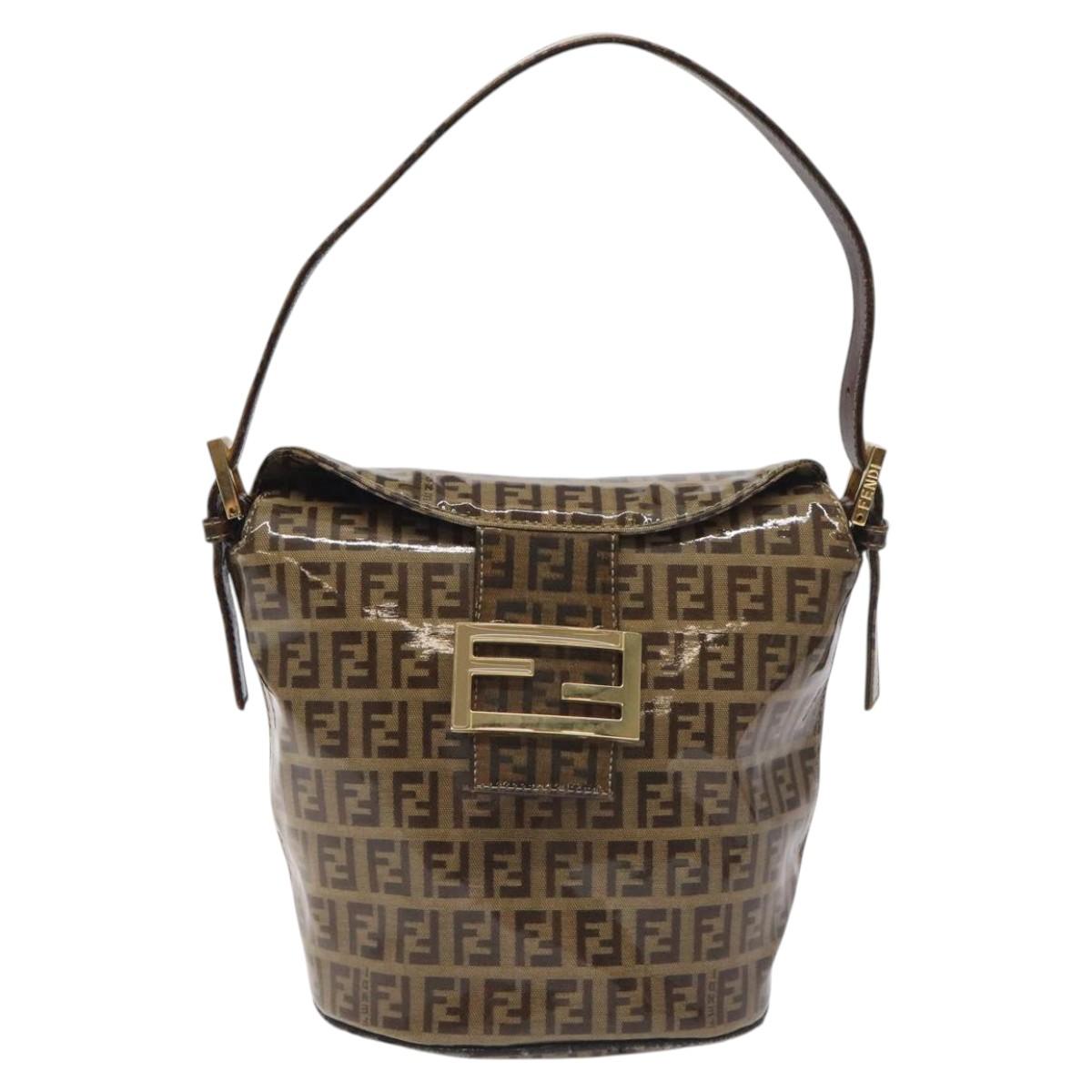 FENDI Zucchino Canvas Mamma Baguette Shoulder Bag Enamel Beige Gold Auth 128662