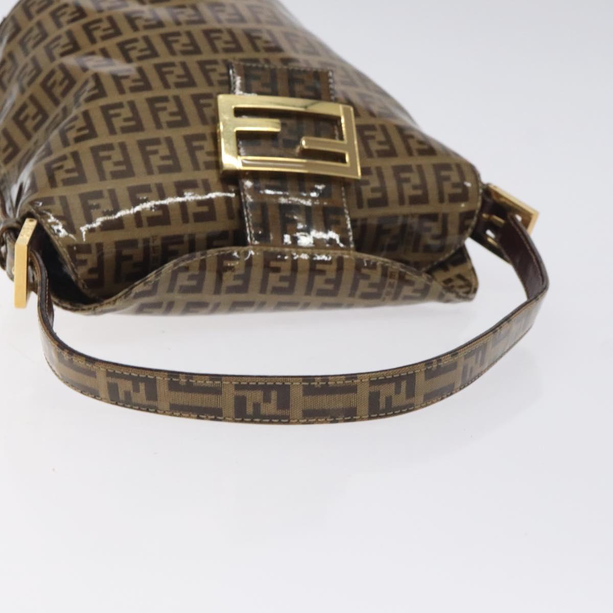 FENDI Zucchino Canvas Mamma Baguette Shoulder Bag Enamel Beige Gold Auth 128662