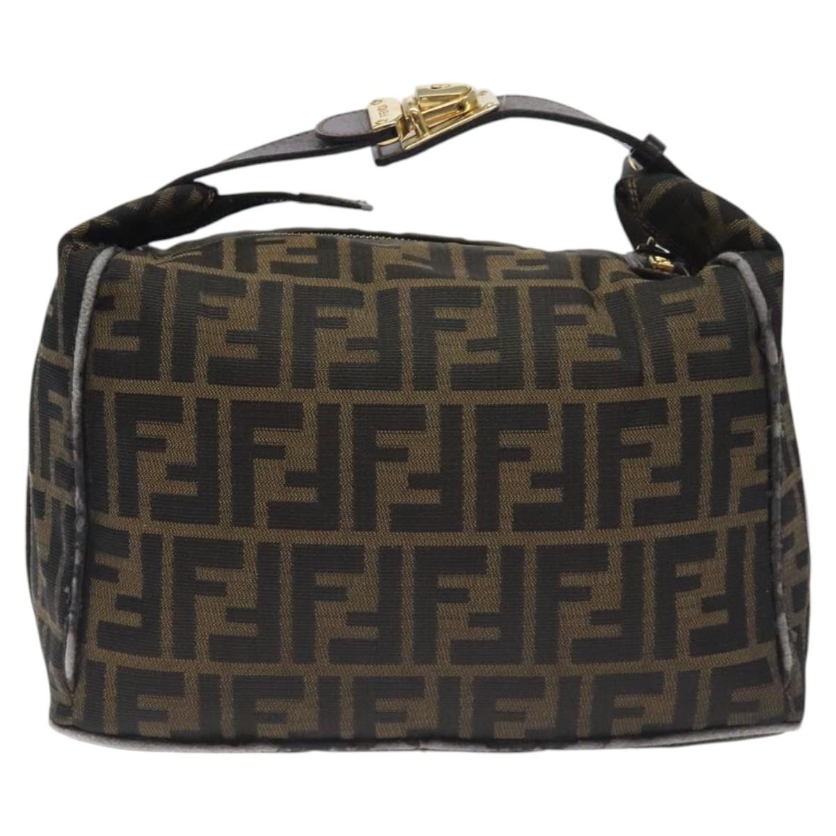 FENDI Zucca Canvas Hand Bag Black Brown Auth 128663