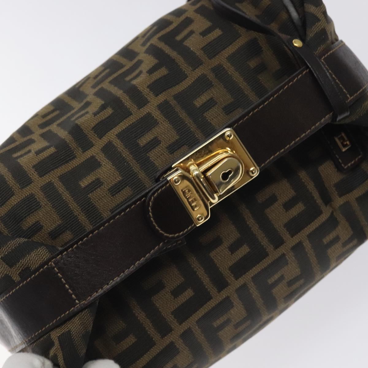 FENDI Zucca Canvas Hand Bag Black Brown Auth 128663