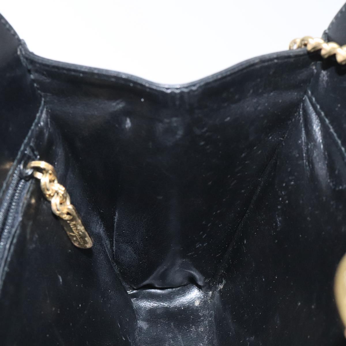 Salvatore Ferragamo Gancini Chain Shoulder Bag Leather Black Gold Auth 128664