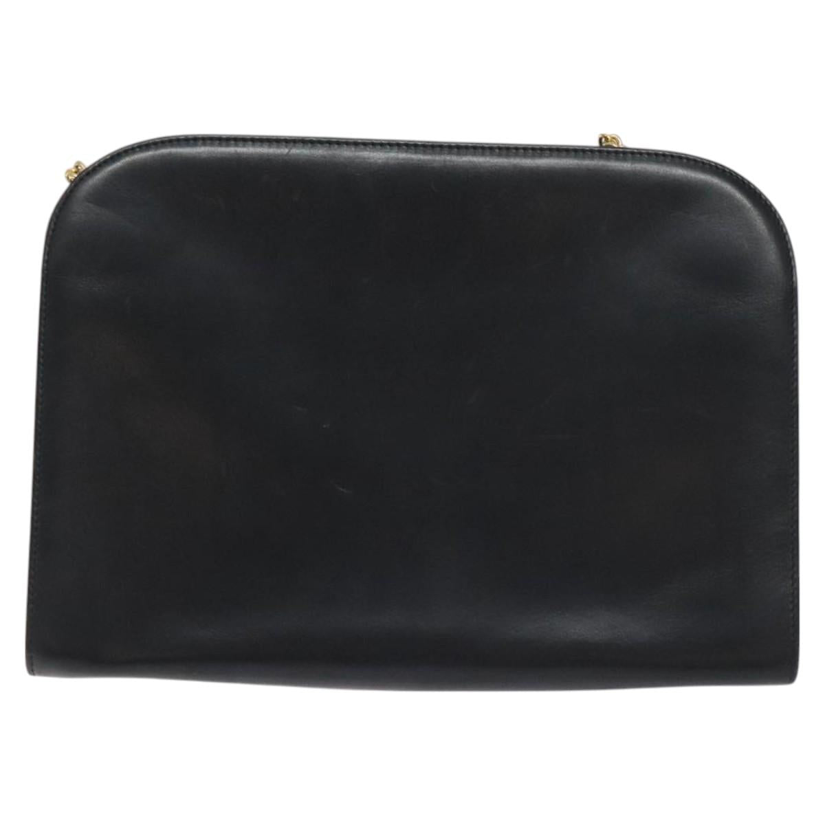 Salvatore Ferragamo Gancini Chain Shoulder Bag Leather Black Gold Auth 128664